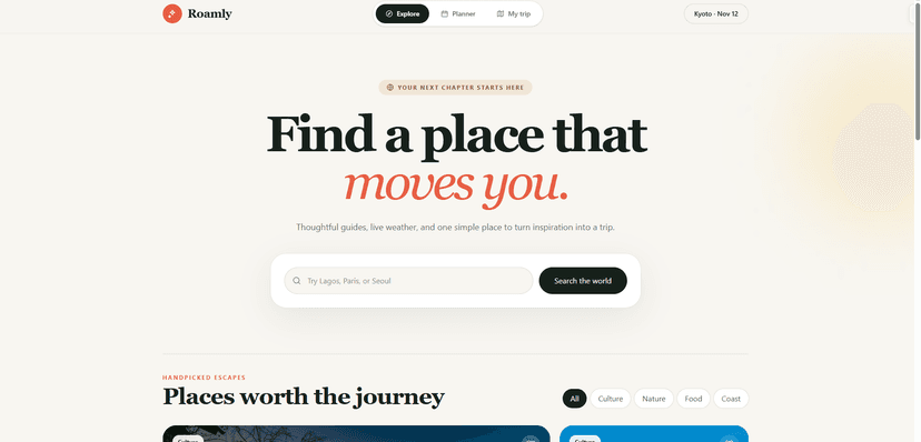 Roamly — React Travel Planner with Automated Testing & CI/CD